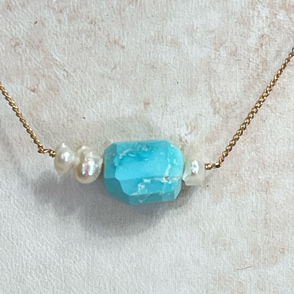 Blue gem Turquoise and Pearl necklace - Picture 2 of 6
